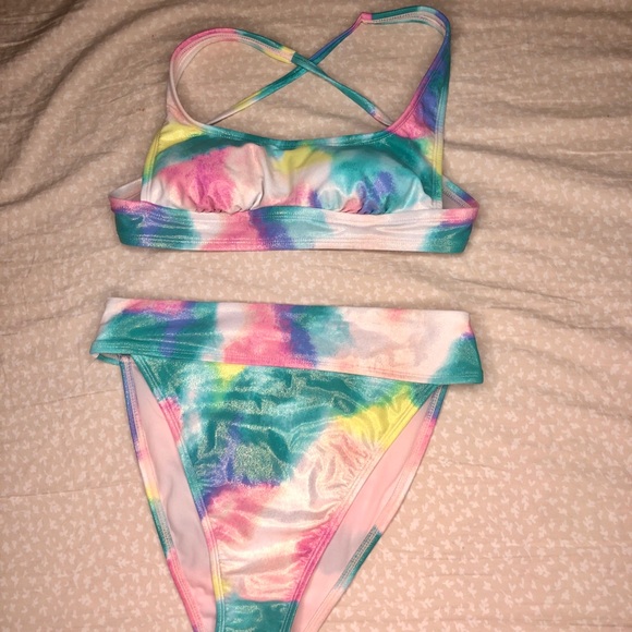 Xhileration Tie Dye Colorful High Cut Swimsuit - Picture 3 of 5